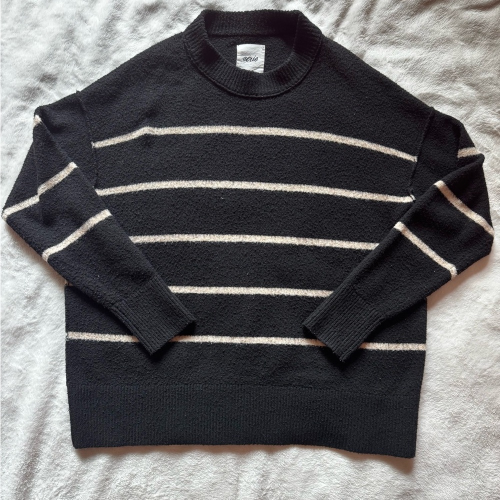 Aerie Black and White Crewneck Sweater with Stripes